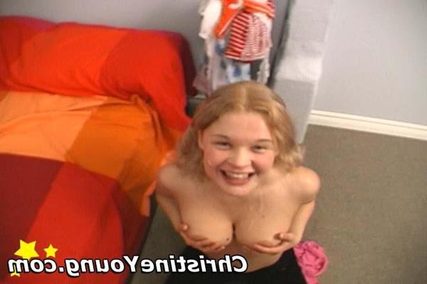 15P Sweet teen Christine Young sucking a massive cock for cum