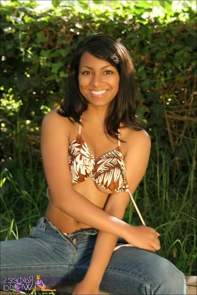 15P Sexy Indian teen in a bikini top and jeans