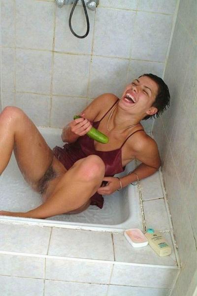 15P Hot teen takes cucumber and gets off