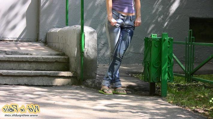 16P Desperate pisser relieves herself right into her new tight jeans
