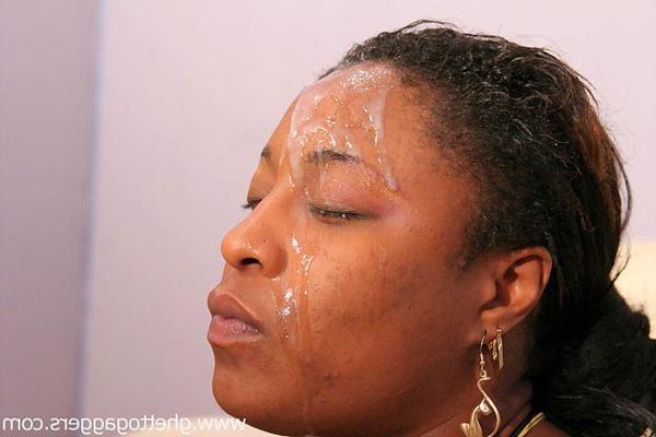 15P Her ebony face gets covered in spit and semen