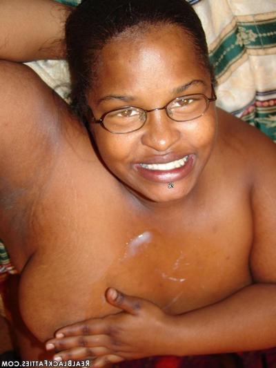 16P Black fatty in glasses has her pussy stuffed by two hung guys