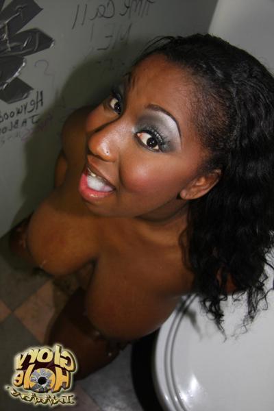 16P Busty black girl getting a sexy glory hole blowjob and cum