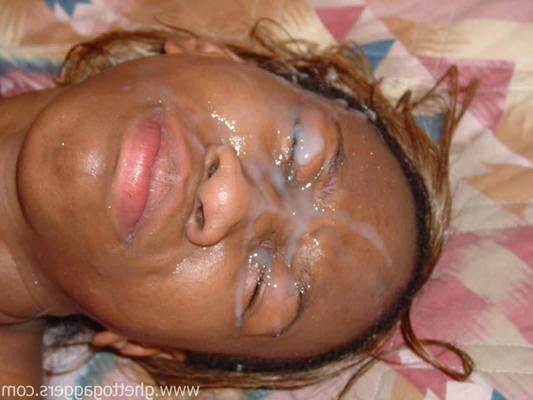 16P Ebony honey sucks cock and gets a gooey facial