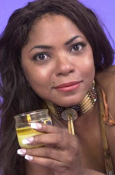 16P Black girl showing her large natural breasts