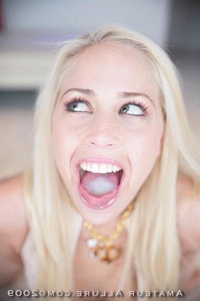 20P Blonde beauty gets throat fucked for a big mouthful of cum