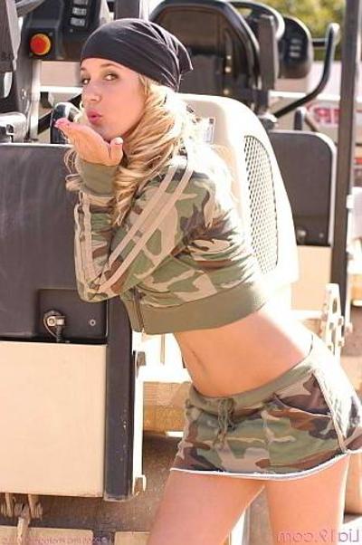 25P Blonde military strip spreading thighs
