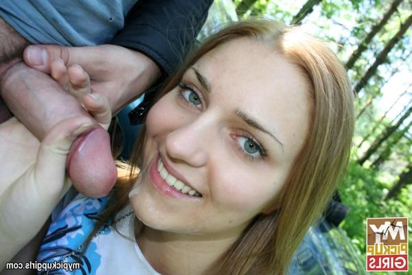 16P Young girl sucks two cocks at once in a forest