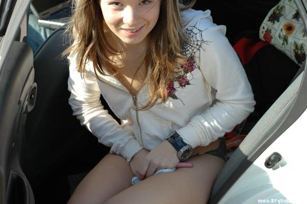 15P Petite teen flashing tiny titties outdoors