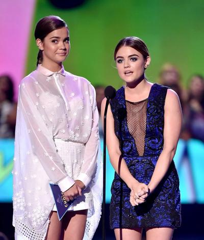 16P Lucy Hale braless showing cleavage at the 2015 TCA
