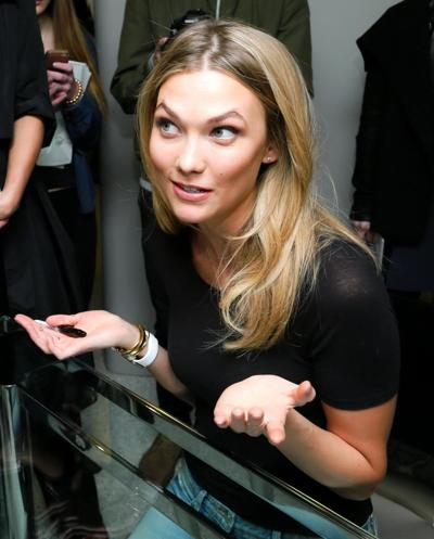 16P Karlie Kloss see through to bra at the Frame Denim launch in NYC
