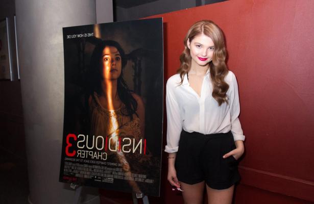 16P Stefanie Scott upskirt and bra peek at Insidious Chapter 3 Trailer Launch Event 