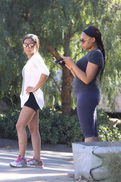 16P Christina Milian showing her juicy ass in tight black shorts at Runyon Canyon Pa