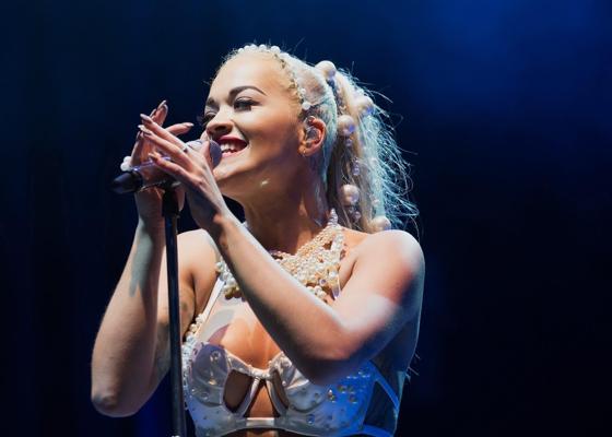 10P Rita Ora in bra and jeans performing at V Festival at Hylands Park Chelmsford