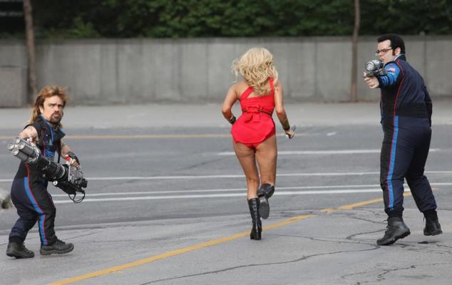 16P Ashley Benson showing ass and sweaty crotch in tiny red costume at the Pixels se