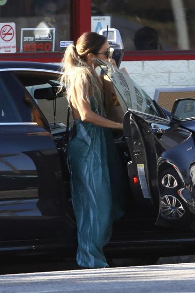 16P Vanessa Hudgens braless showing huge cleavage in blue bareback dress out in Stud