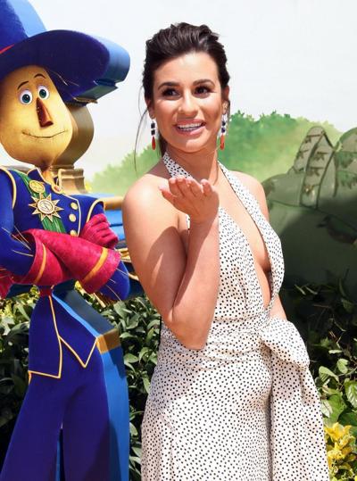 16P Lea Michele braless showing huge cleavage and pokies at Legends of OzDorothys Re