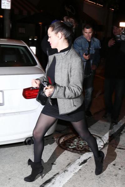 16P Rose McGowan shows off her big boobs wearing a see through mini dress outside Cr