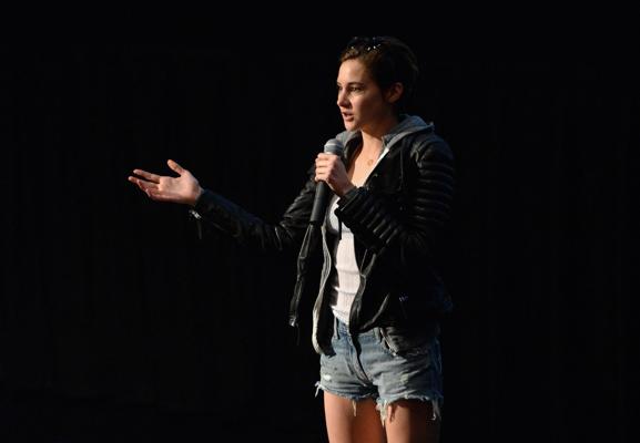 16P Shailene Woodley leggy  see through to bra at the private screening of 'Divergen