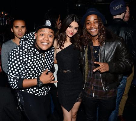 16P Victoria Justice leggy wearing a little black dress for her birthday party at Bo