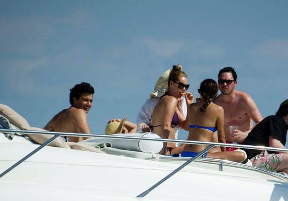 16P Eva Longoria wearing a sexy blue bikini on a yacht in Mexico