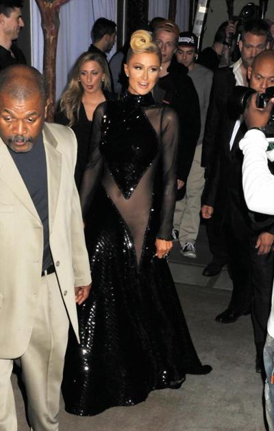 16P Paris Hilton naked under black see-through dress at 4th Annual Red Carpet Pre-Gr