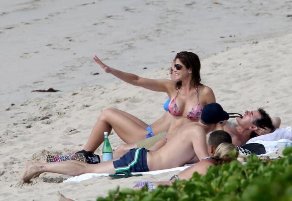 16P Stephanie Seymour wearing skimpy floral bikini at the beach in St.Barts