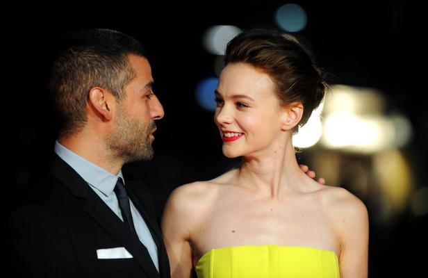 16P Carey Mulligan busty wearing hot yellow strapless dress at the BFI Film Festival