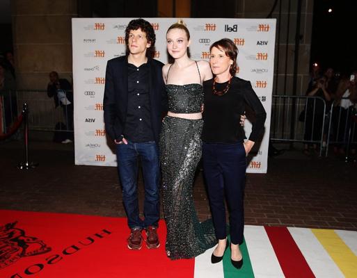 16P Dakota Fanning wearing low cut partially see-through dress at Night Moves premie