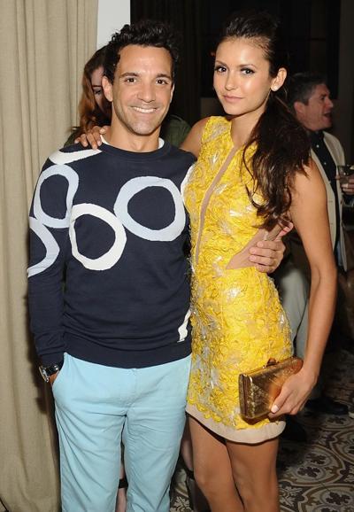 16P Nina Dobrev braless wearing yellow partially see-through mini dress at Cosmopoli