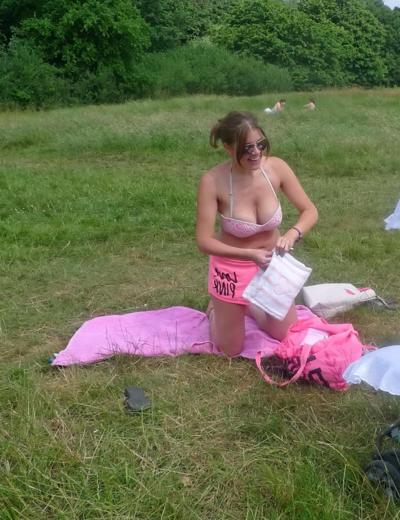 16P Imogen Thomas tanning in her skimpy pink lingerie and shorts at the park in Lond