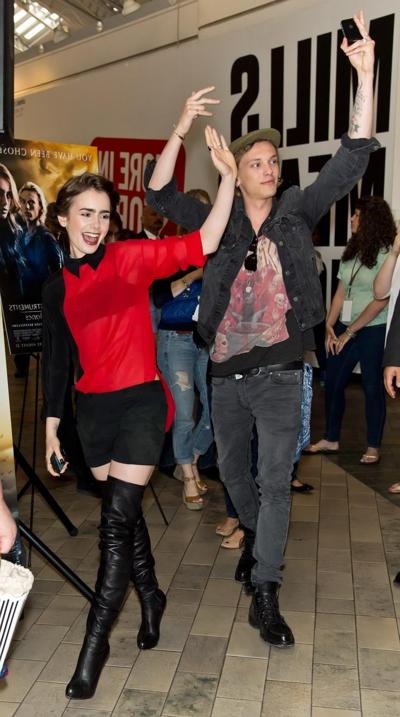 16P Lily Collins leggy and see-through to bra at The Mortal Instruments signing in P