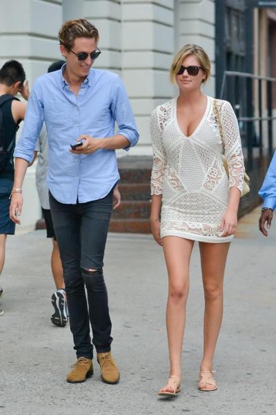 16P Kate Upton leggy  cleavy wearing a lace mini dress out in NYC