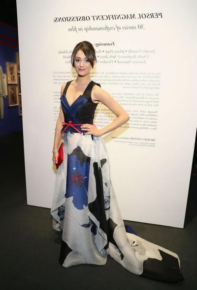 16P Emmy Rossum braless shows huge cleavage in a gorgeous floral dress at 2013 Perso