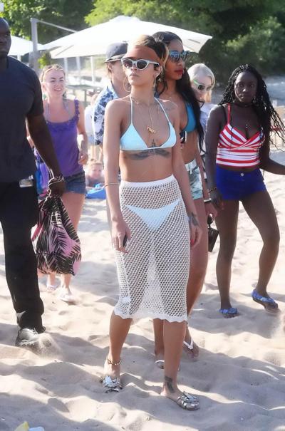 16P Rihanna wearing tiny light blue bikini on the beach in Sopot,Poland