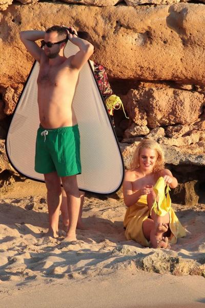 16P Helen Flanagan stripping her skimpy yellow bikini during photoshoot at the beach