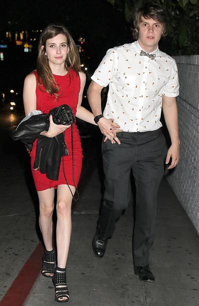 16P Emma Roberts wearing short red dress hot and drunk all night out in Los Angeles