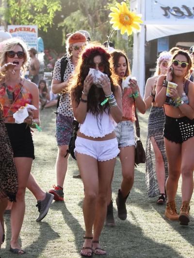 16P Vanessa Hudgens wears tiny white shorts and belly top while eating a burger at 2