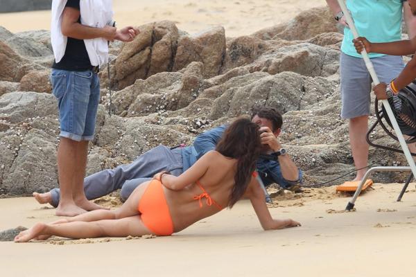 16P Myleene Klass wearing tiny orange bikini during a photoshoot at the beach in Tha