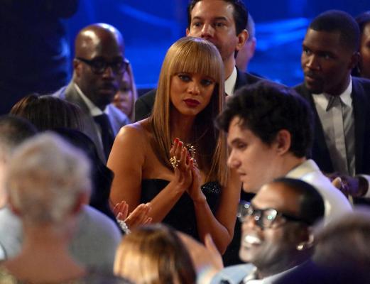 10P Tyra Banks showing cleavage at Clive Davis  The Recording Academy's 2013 Pre-GRA