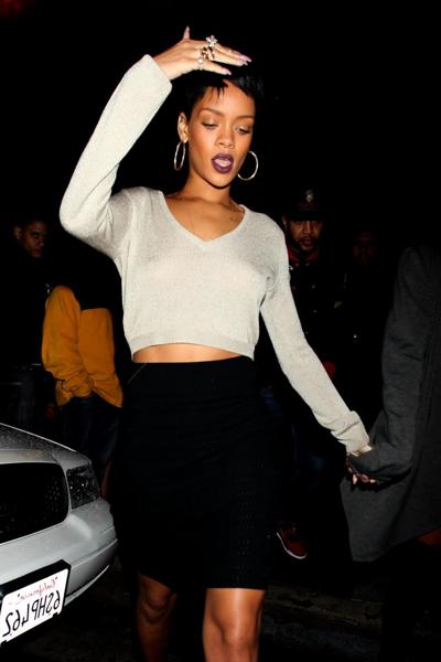 10P Rihanna braless wearing a slightly see through top on a night out in LA