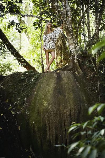 10P Gianne Albertoni flashing her big assets in bikini in the jungle at Agua De Coco