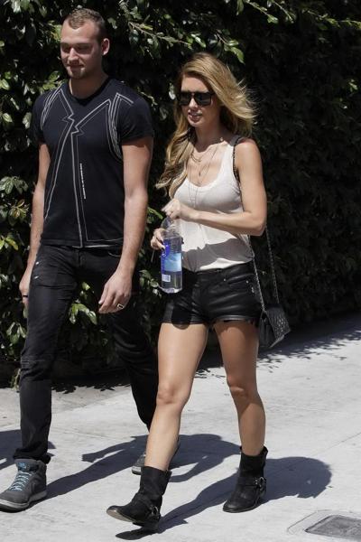 10P Audrina Patridge stunning in see-thru to bra and leather shorts out in Beverly H