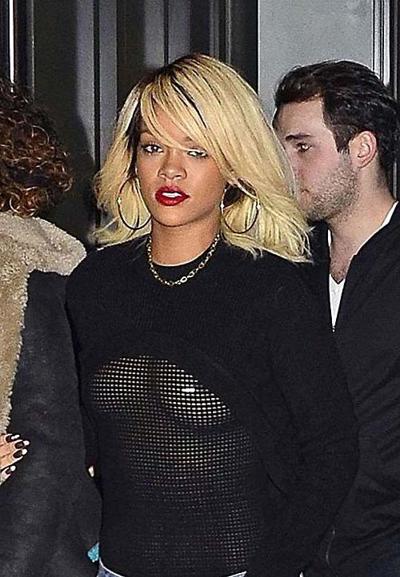 16P Rihanna walking down the street and showing hard nipples in see thru