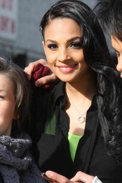 16P Alesha Dixon cleavy and leggy in short black dress arrives at studio for Britain