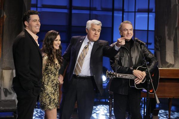 16P Lea Michele leggy wearing mini dress on Jey Leno Show
