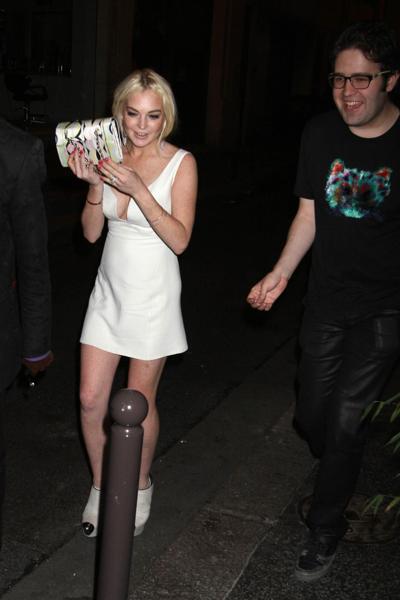16P Lindsay Lohan shows cleavage  panties leaving a club in Paris