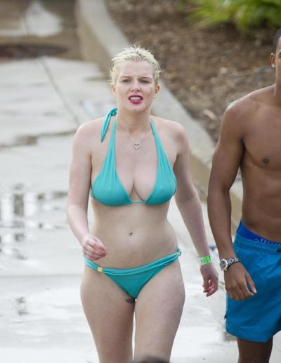 16P Helen Flanagan busty wearing sky blue bikini in Orlando, Florida