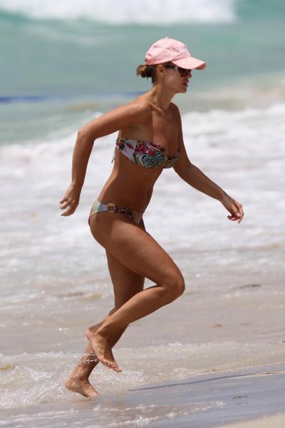 16P Joanna Krupa busty wearing strapless bikini on the beach Miami Beach