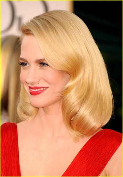 16P January Jones showing huge cleavage at the 68th annual Golden Globe Awards